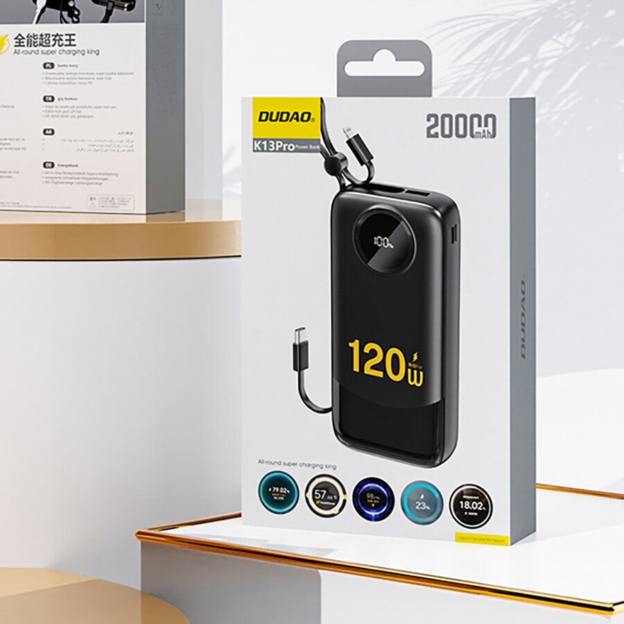 Εξωτερική Μπαταρία Dudao K13, 10000mAh, 22.5W, QC + PD, 1 x Lightning - 1 x USB-A - 2 x USB-C, Μαύρη