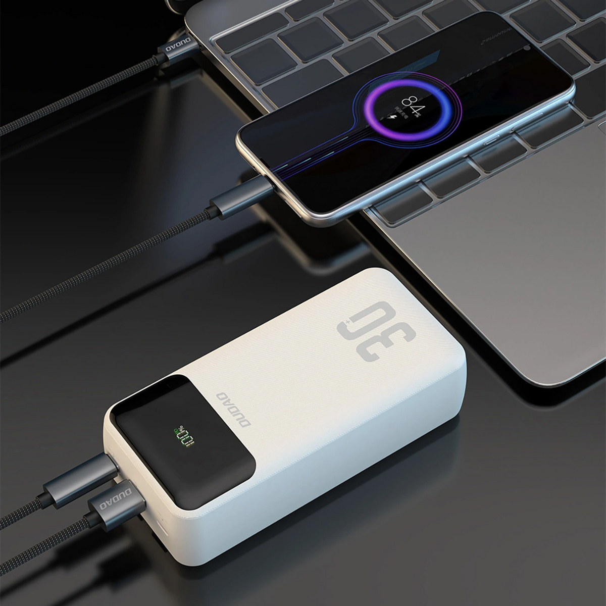 Dudao K15MAX External Battery, 30000mAh, 22.5W, QC + PD, 1 x USB-A - 2 x Lightning - 2 x USB-C, White