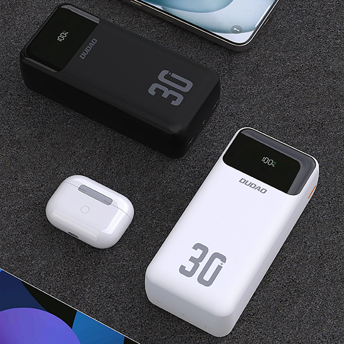 Dudao K15MAX External Battery, 30000mAh, 22.5W, QC + PD, 1 x USB-A - 2 x Lightning - 2 x USB-C, Black