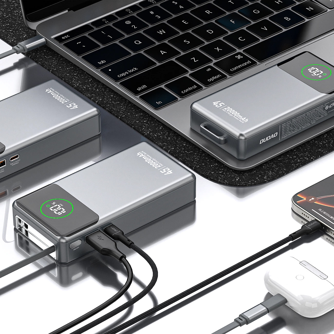 Εξωτερική Μπαταρία Dudao K31 Pro, 20000mAh, 45W, QC + PD, 1 x USB-A - 2 x USB-C, Γκρι