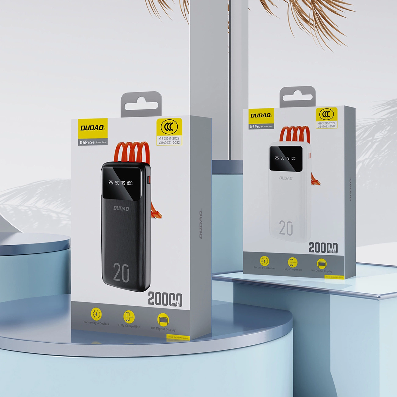 Εξωτερική Μπαταρία Dudao K6Pro+, 20000mAh, 10W, 1 x Lightning - 1 x microUSB - 1 x USB-A - 1 x USB-C, Λευκή