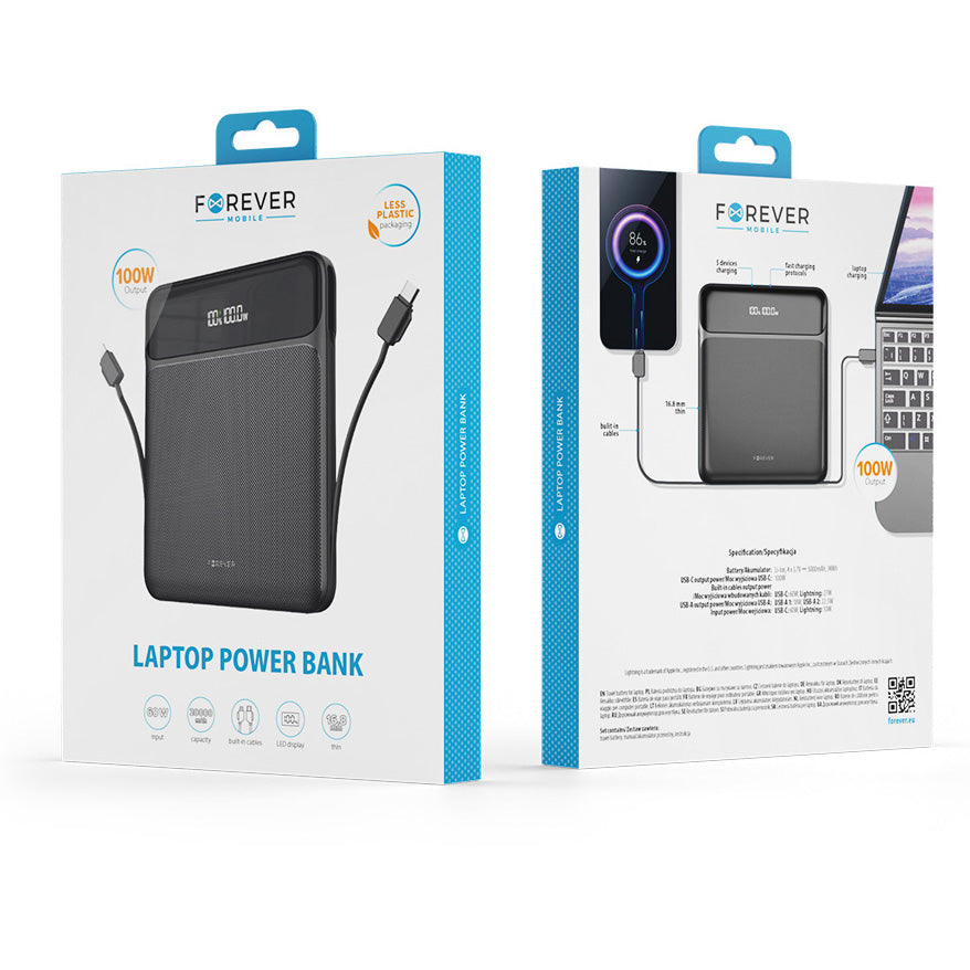 Forever TB-200 Εξωτερική μπαταρία, 20000mAh, 100W, QC + PD, 1 x Lightning - 2 x USB-C - 2 x USB-A, Μαύρο