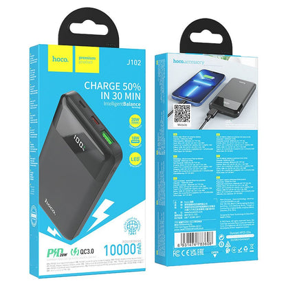 Εξωτερική Μπαταρία HOCO J102, 10000mAh, 20W, QC + PD, 1 x USB-A - 1 x USB-C, Μαύρο