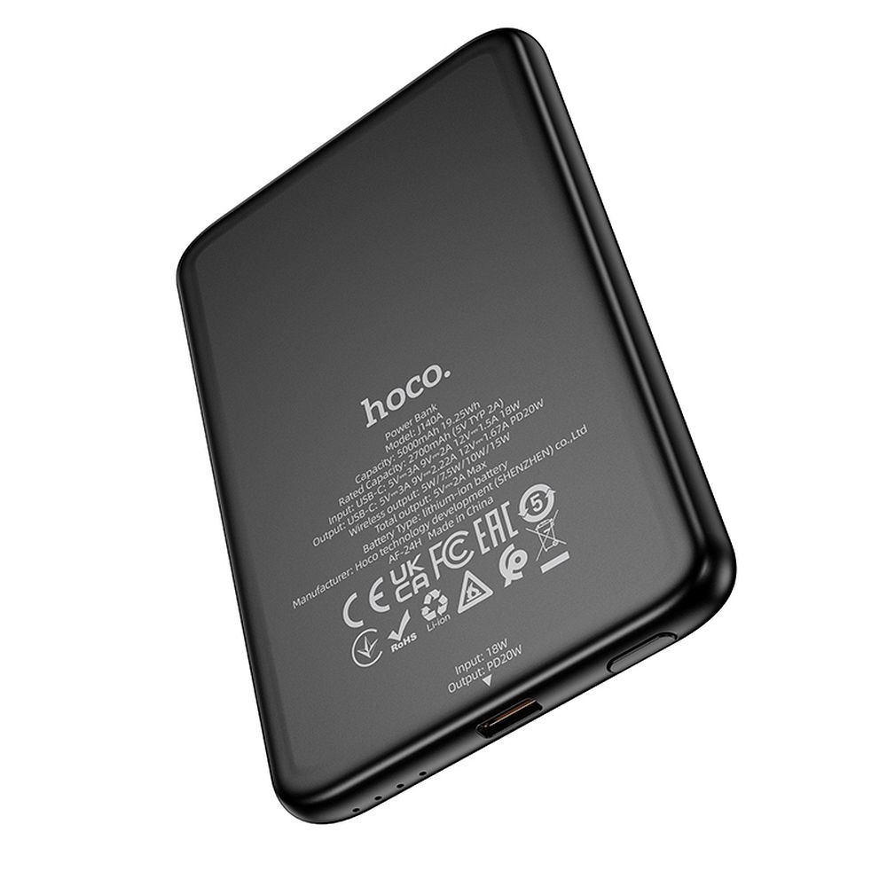 Εξωτερική Μπαταρία HOCO Wireless J140A, 5000mAh, 20W, PD + QI, 1 x USB-C, Μαύρη