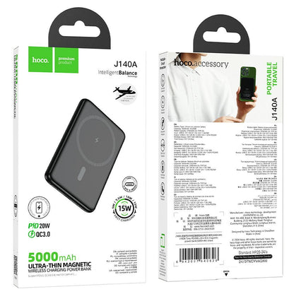 Εξωτερική Μπαταρία HOCO Wireless J140A, 5000mAh, 20W, PD + QI, 1 x USB-C, Μαύρη