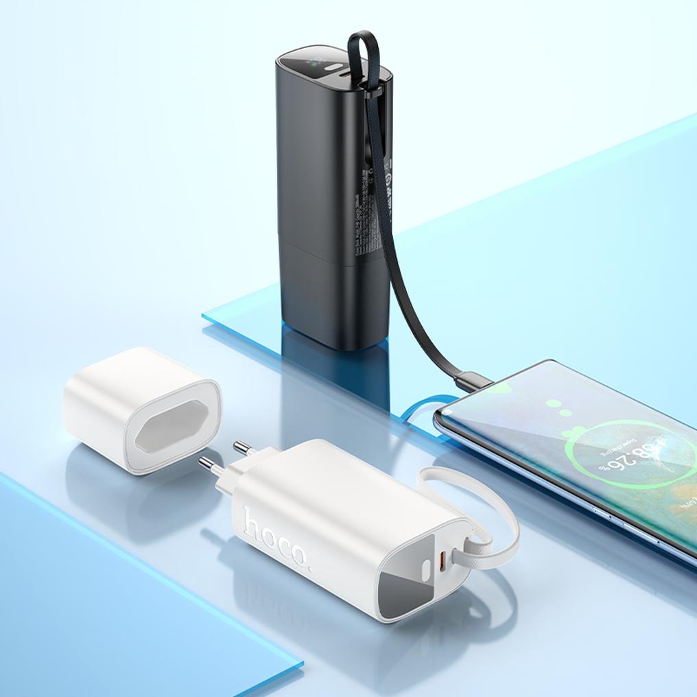 Εξωτερική μπαταρία HOCO J148 2 σε 1, 5000mAh, 20W, PD, 2 x USB-C, Λευκή