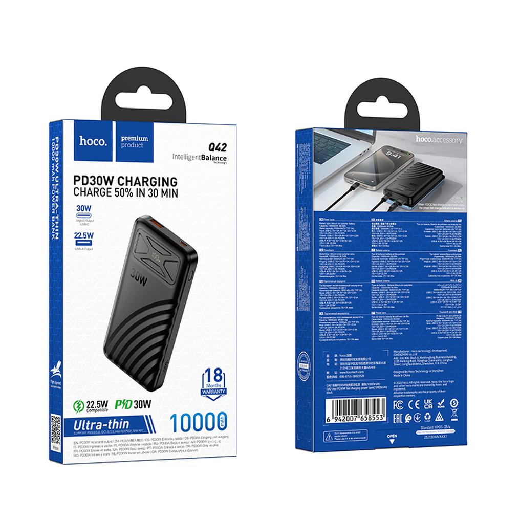 Εξωτερική μπαταρία HOCO Q42, 10000mAh, 30W, QC + PD, 1 x USB-A - 1 x USB-C, Μαύρη