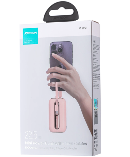 Εξωτερική Μπαταρία Joyroom Colorful Series JR-L012, 10000mAh, 22.5W, QC + PD, 1 x Lightning - 2 x USB-C, Ροζ
