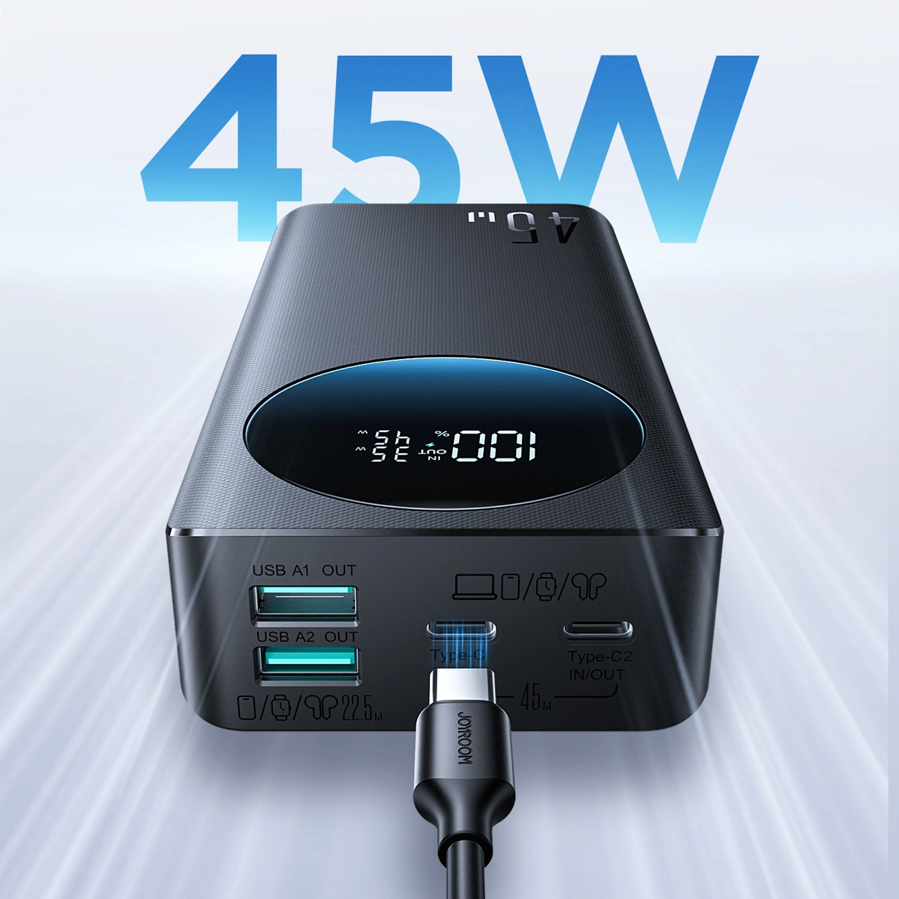 Εξωτερική Μπαταρία Joyroom JR-PBF02 Pro, 20000mAh, 45W, QC + PD, 2 x USB-A - 2 x USB-C, Μαύρο
