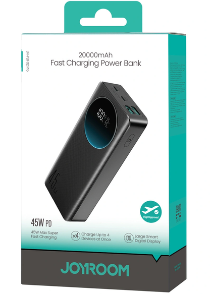 Εξωτερική Μπαταρία Joyroom JR-PBF02 Pro, 20000mAh, 45W, QC + PD, 2 x USB-A - 2 x USB-C, Μαύρο