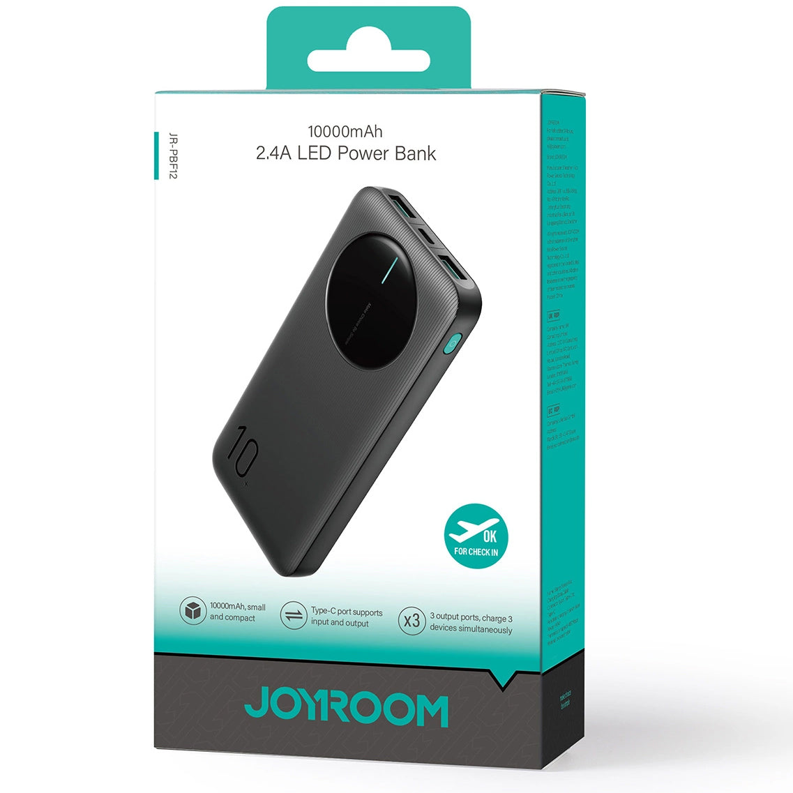 Εξωτερική μπαταρία Joyroom JR-PBF12, 10000mAh, 12W, 1 x USB-C - 2 x USB-A, Μαύρο