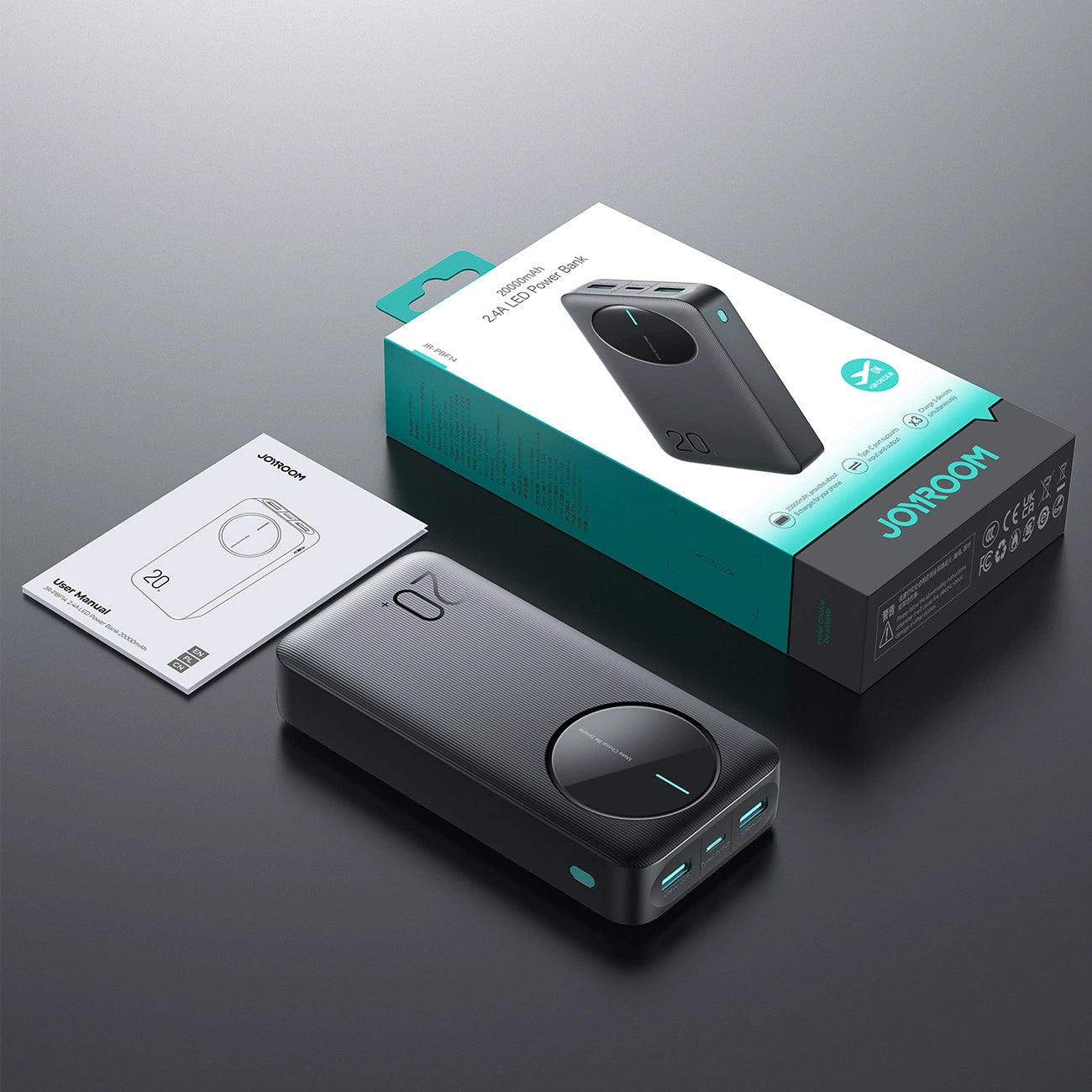 Εξωτερική Μπαταρία Joyroom JR-PBF14, 20000mAh, 12W, 1 x USB-C - 2 x USB-A, Μαύρη