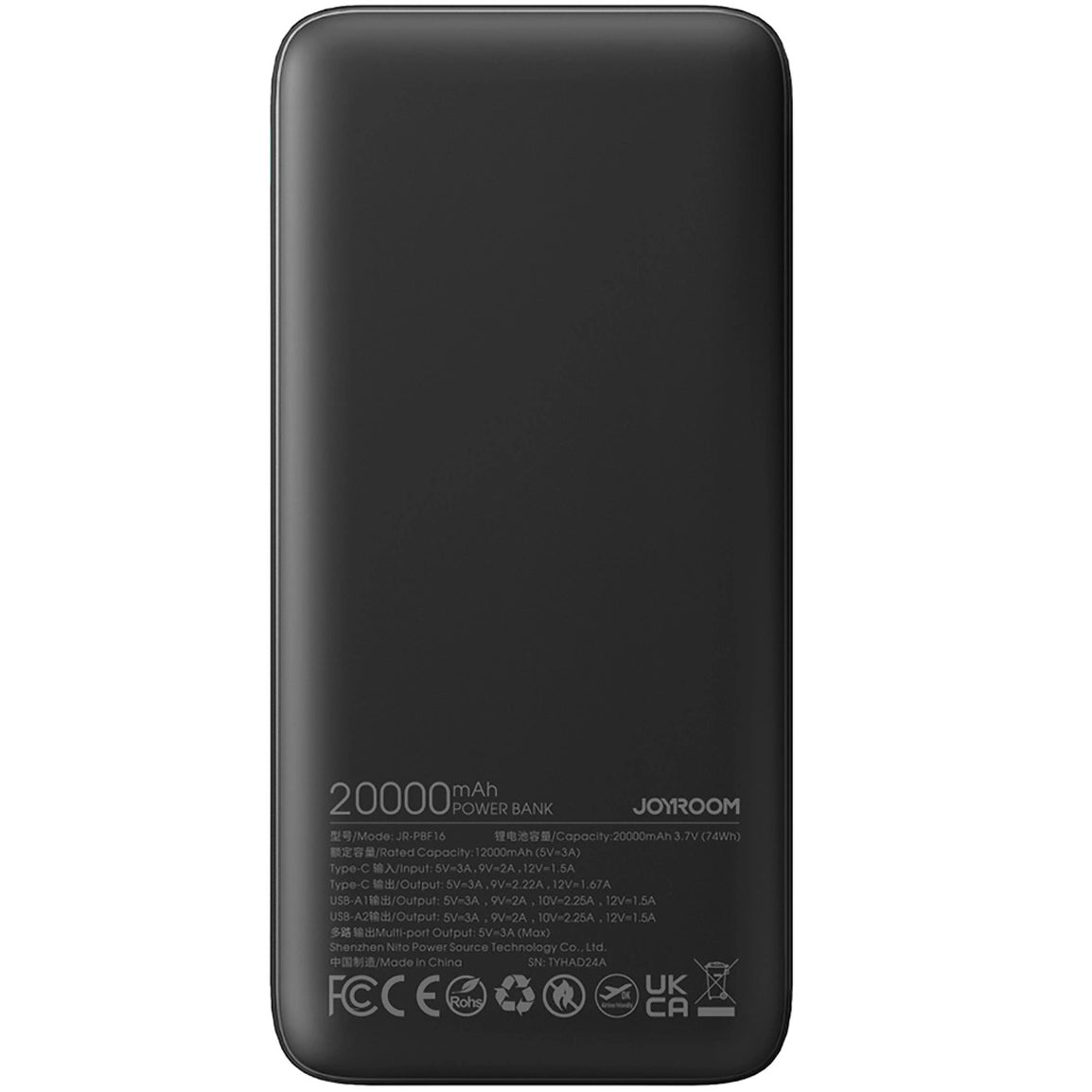 Εξωτερική μπαταρία Joyroom JR-PBF16, 20000mAh, 22.5W, QC + PD, 1 x USB-C - 2 x USB-A, Μαύρο 