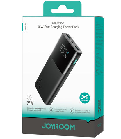 Εξωτερική Μπαταρία Joyroom JR-PBF20, 10000mAh, 25W, QC + PD, 1 x USB-C - 2 x USB-A, Μαύρη