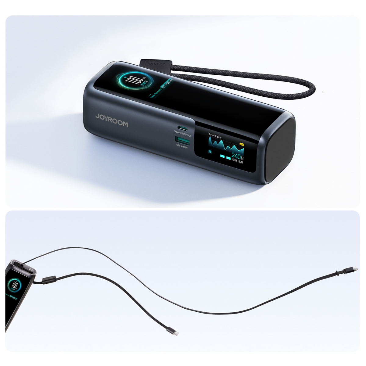Εξωτερική μπαταρία Joyroom PODIX PR70, 25000mAh, 240W, QC + PD, 1 x USB-A - 3 x USB-C, Μαύρη