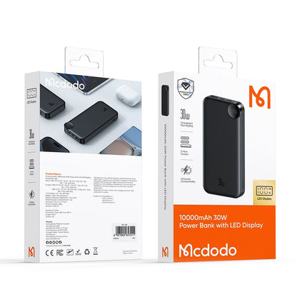 Εξωτερική Μπαταρία McDodo MC-3850 Display, 10000mAh, 30W, QC + PD, 1 x USB-A - 2 x USB-C, Μαύρη