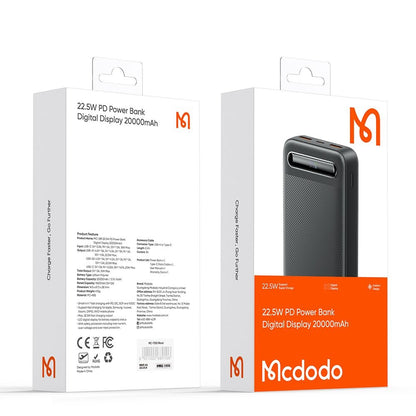 Εξωτερική Μπαταρία McDodo MC-3891 Star, 20000mAh, 22.5W, QC + PD, 2 x USB-A - 1 x USB-C, Μαύρη
