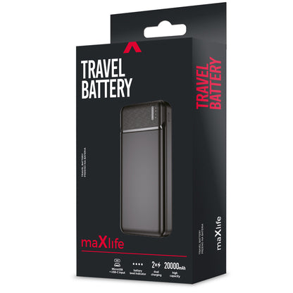 MaXlife MXPB-01 Εξωτερική μπαταρία, 20000mAh, 12W, 2 x USB-A, Μαύρο