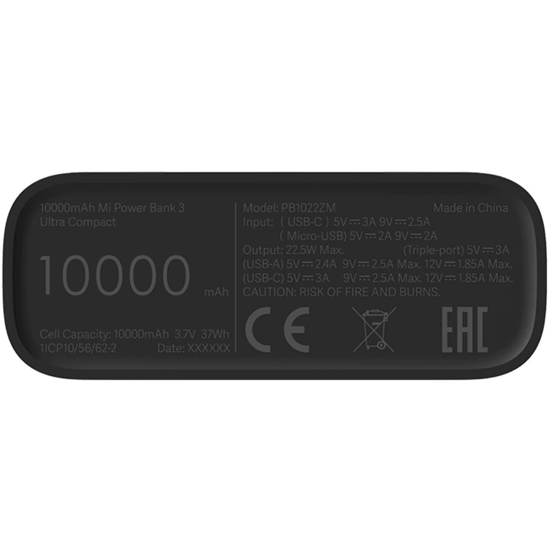 Εξωτερική μπαταρία Xiaomi MI 3 Ultra Compact, 10000mAh, 22,5W, QC + PD, 2 x USB-A - 1 x USB-C, Μαύρο BHR441212GL BHR4412GL