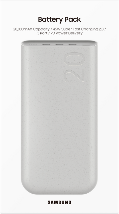 Εξωτερική μπαταρία Samsung, 20000mAh, 45W, PD, 3 x USB-C, μπεζ EB-P4520XUEGEU 