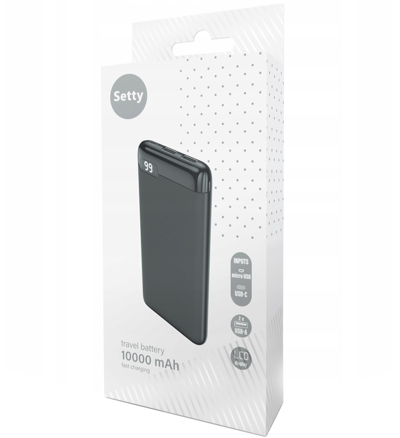 Εξωτερική Μπαταρία Setty SPBL-10, 10000mAh, 10W, 2 x USB-A, Μαύρη