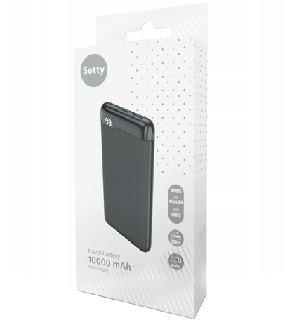 Εξωτερική Μπαταρία Setty SPBL-10, 10000mAh, 10W, 2 x USB-A, Μαύρη