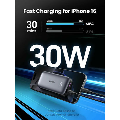 UGREEN PB502 External Battery, 10000mAh, 30W, QC + PD, 1 x USB-A - 1 x USB-C, Grey