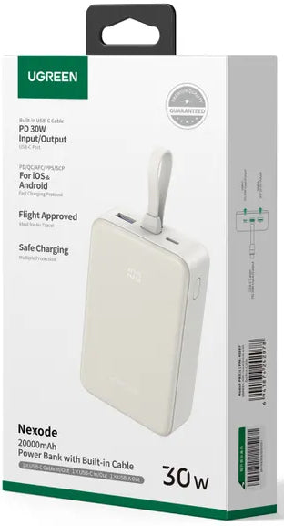 Εξωτερική Μπαταρία UGREEN PB521, 20000mAh, 30W, QC + PD, 1 x USB-A - 2 x USB-C, Λευκή