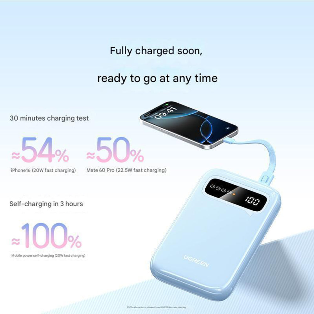 Εξωτερική Μπαταρία UGREEN PB522, 10000mAh, 20W, QC + PD, 1 x USB-A - 1 x USB-C, Μπλε
