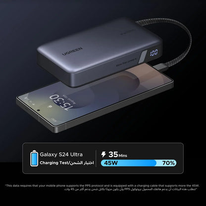 UGREEN PB550 External Battery, 20000mAh, 67W, QC + PD, 1 x USB-A - 2 x USB-C, Gray