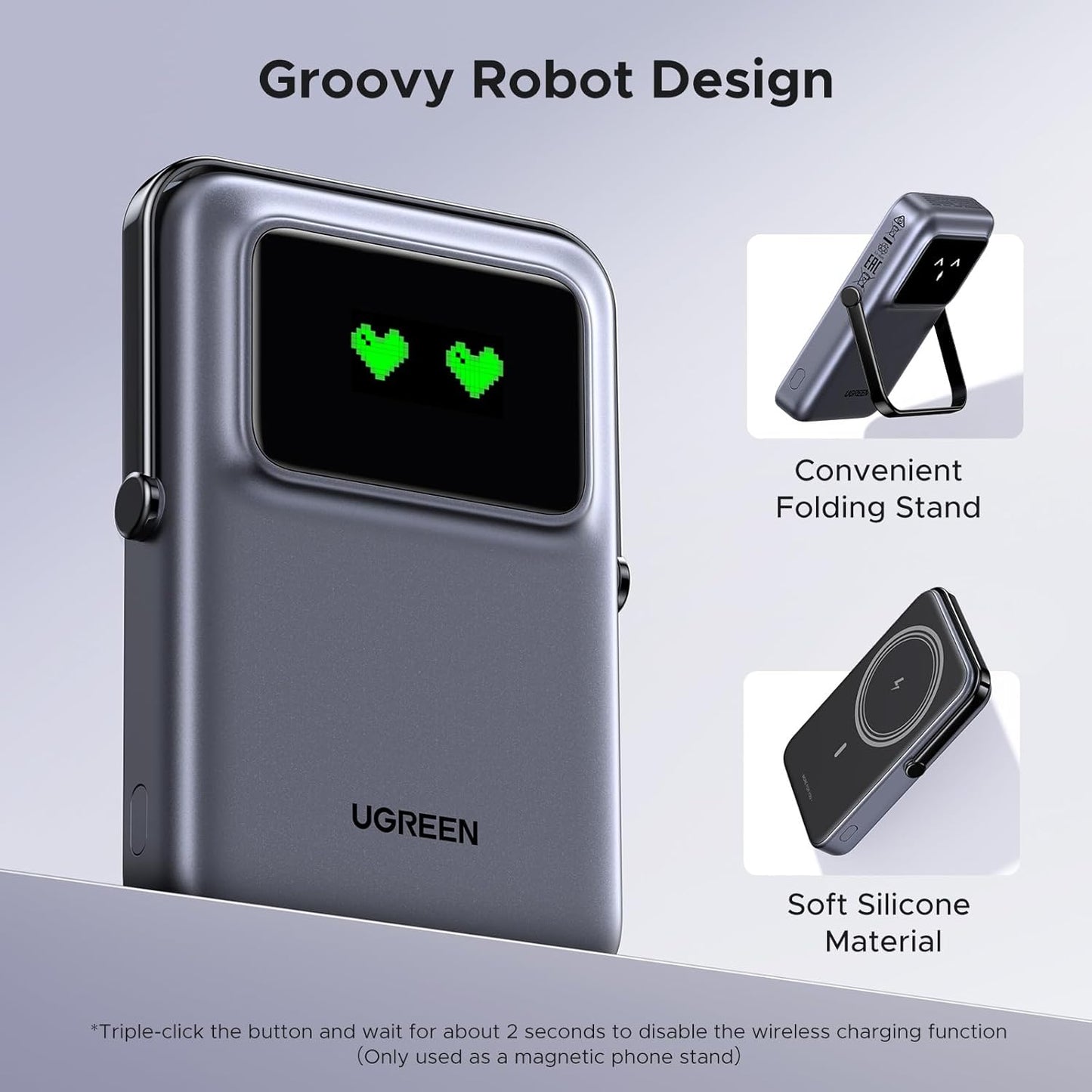 Εξωτερική Μπαταρία Wireless UGREEN PB572 Uno, 10000mAh, 20W, PD + FQI, 1 x QI - 1 x USB-C, Γκρι