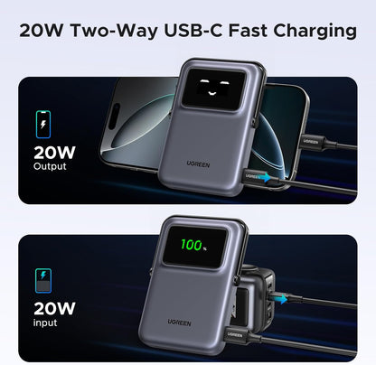 Εξωτερική Μπαταρία Wireless UGREEN PB572 Uno, 10000mAh, 20W, PD + FQI, 1 x QI - 1 x USB-C, Γκρι