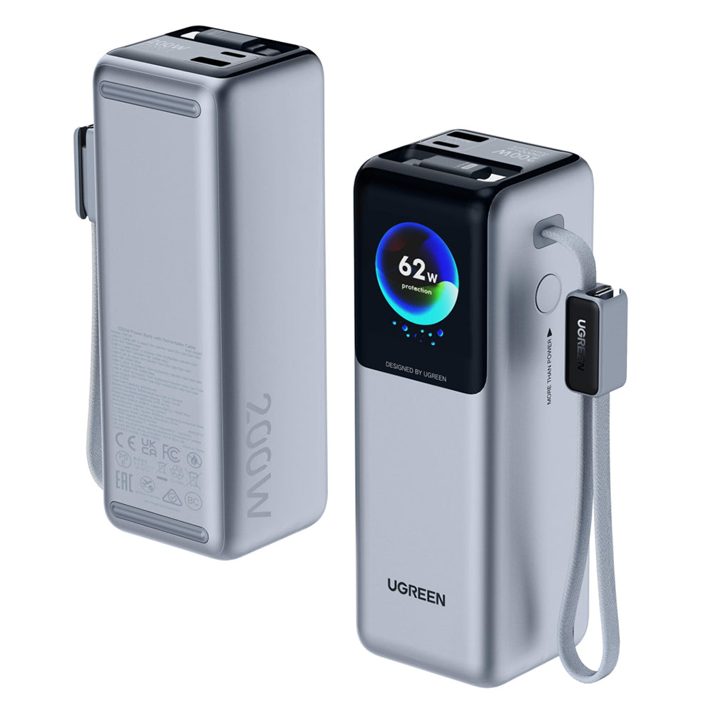 UGREEN PB728 External Battery (75702B), 25000mAh, 200W, QC + PD, 1 x USB-A - 3 x USB-C, Gray
