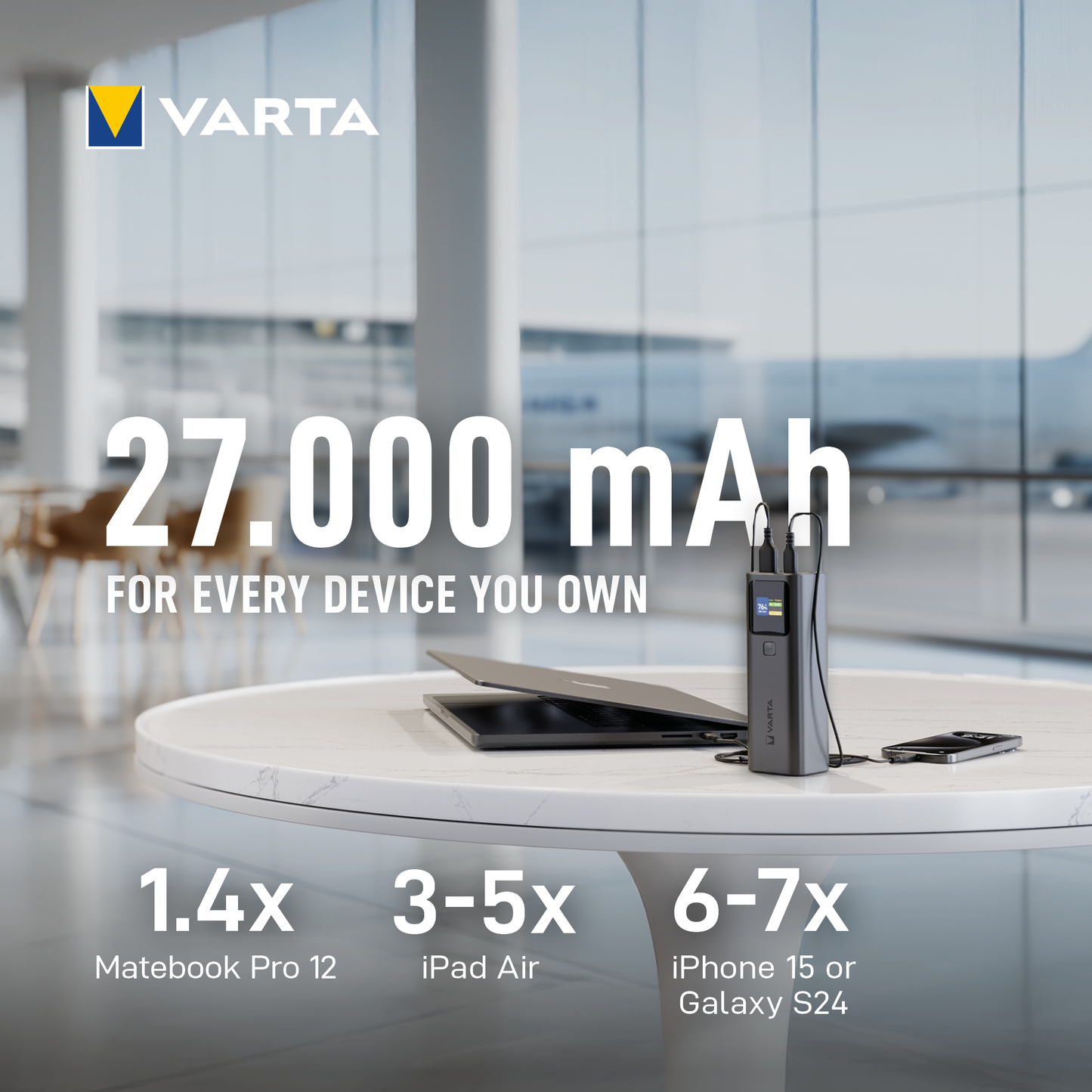Εξωτερική Μπαταρία Varta High Speed, 27000mAh, 140W, QC + PD, 1 x USB-A - 2 x USB-C, Μαύρη