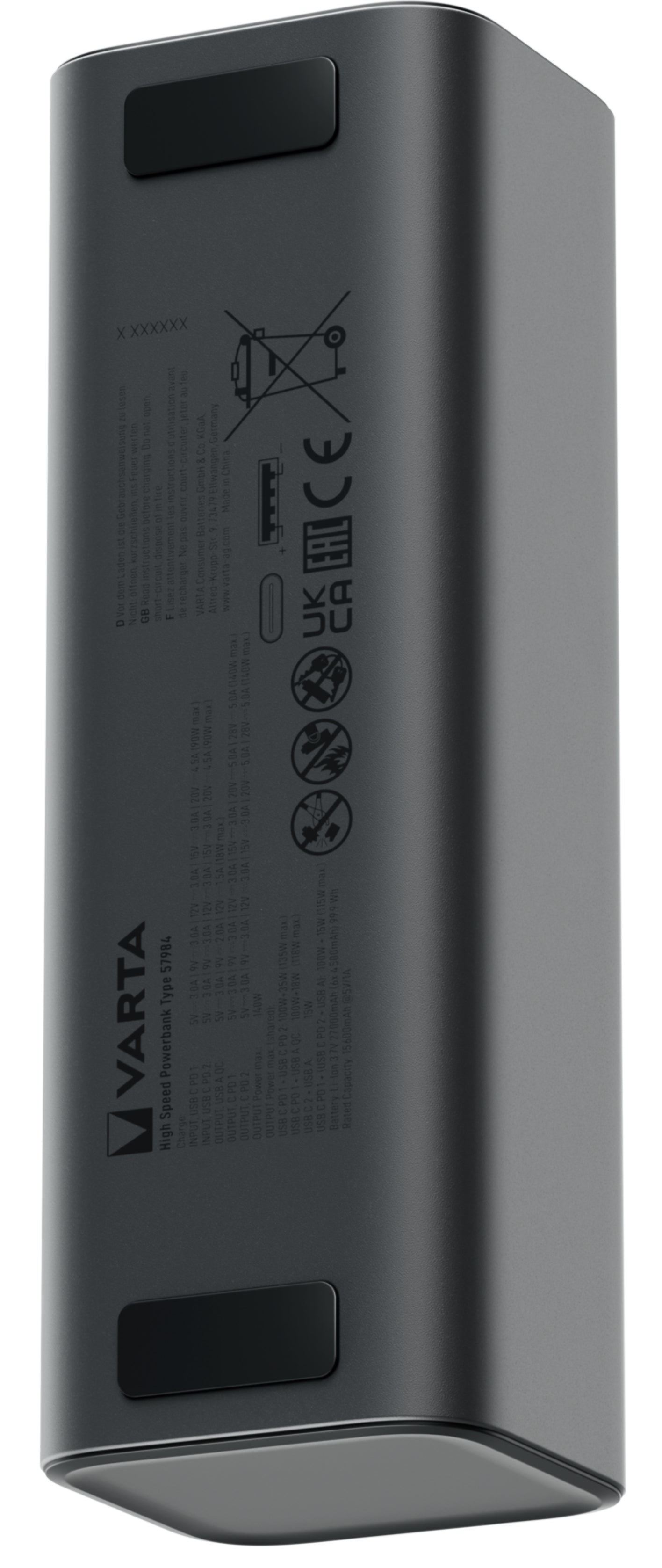 Εξωτερική Μπαταρία Varta High Speed, 27000mAh, 140W, QC + PD, 1 x USB-A - 2 x USB-C, Μαύρη