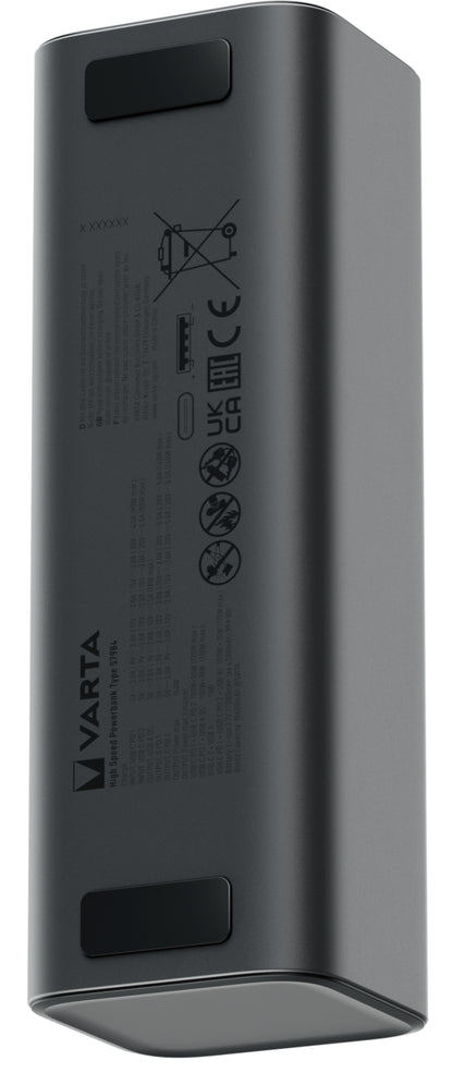 Εξωτερική Μπαταρία Varta High Speed, 27000mAh, 140W, QC + PD, 1 x USB-A - 2 x USB-C, Μαύρη
