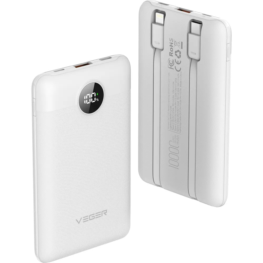 Εξωτερική Μπαταρία Veger C11C, 10000mAh, 22.5W, QC + PD, 1 x Lightning - 1 x USB-A - 2 x USB-C, Λευκή