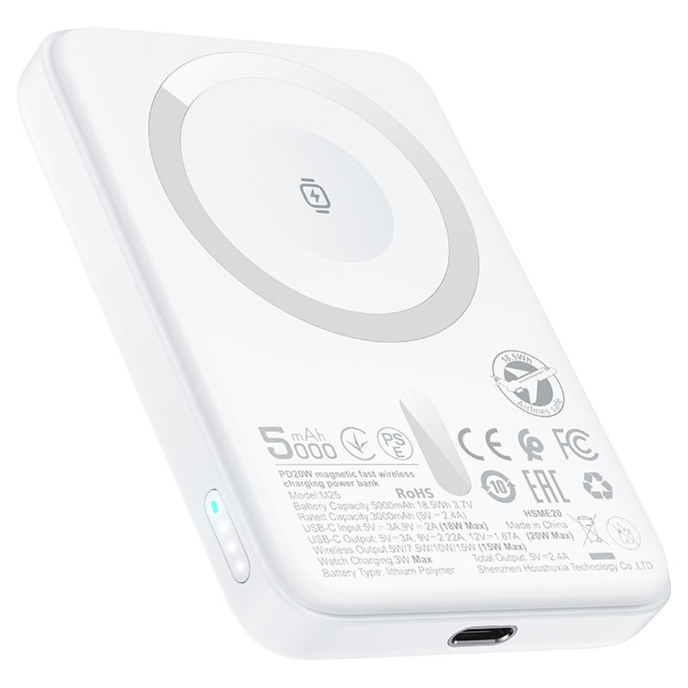 Εξωτερική Μπαταρία Wireless Acefast M25, 5000mAh, 20W, PD + FQI, 1 x QI - 1 x USB-C, Λευκή