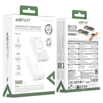 Εξωτερική Μπαταρία Wireless Acefast M25, 5000mAh, 20W, PD + FQI, 1 x QI - 1 x USB-C, Λευκή