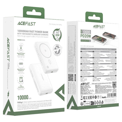 Εξωτερική Μπαταρία Wireless Acefast M26, 10000mAh, 20W, PD + FQI, 1 x QI - 1 x USB-C, Λευκή