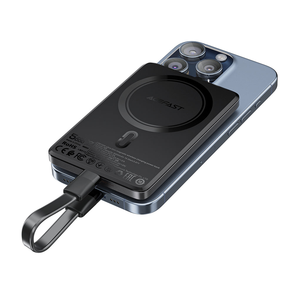 Εξωτερική Μπαταρία Wireless Acefast M8, 5000mAh, 18W, PD + FQI, 1 x QI - 1 x USB-C, Μαύρη