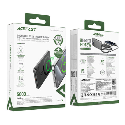 Εξωτερική Μπαταρία Wireless Acefast M8, 5000mAh, 18W, PD + FQI, 1 x QI - 1 x USB-C, Μαύρη