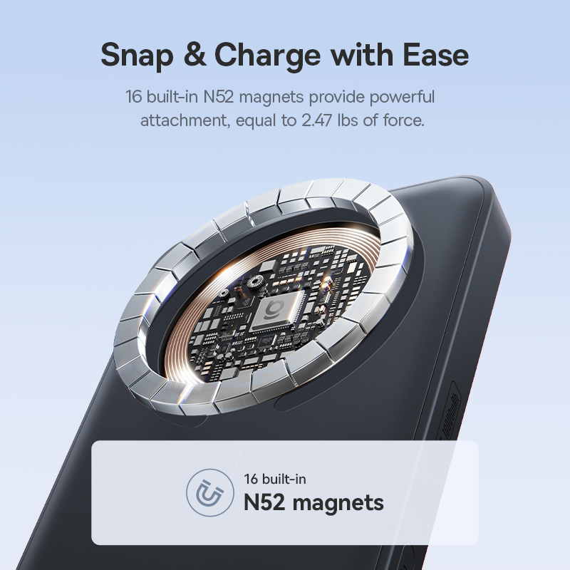 Baseus EnerFill FM11 Magnetic Wireless External Battery, 10000mAh, 30W, PD + FQI, 1 x QI - 2 x USB-C, Black E0028904