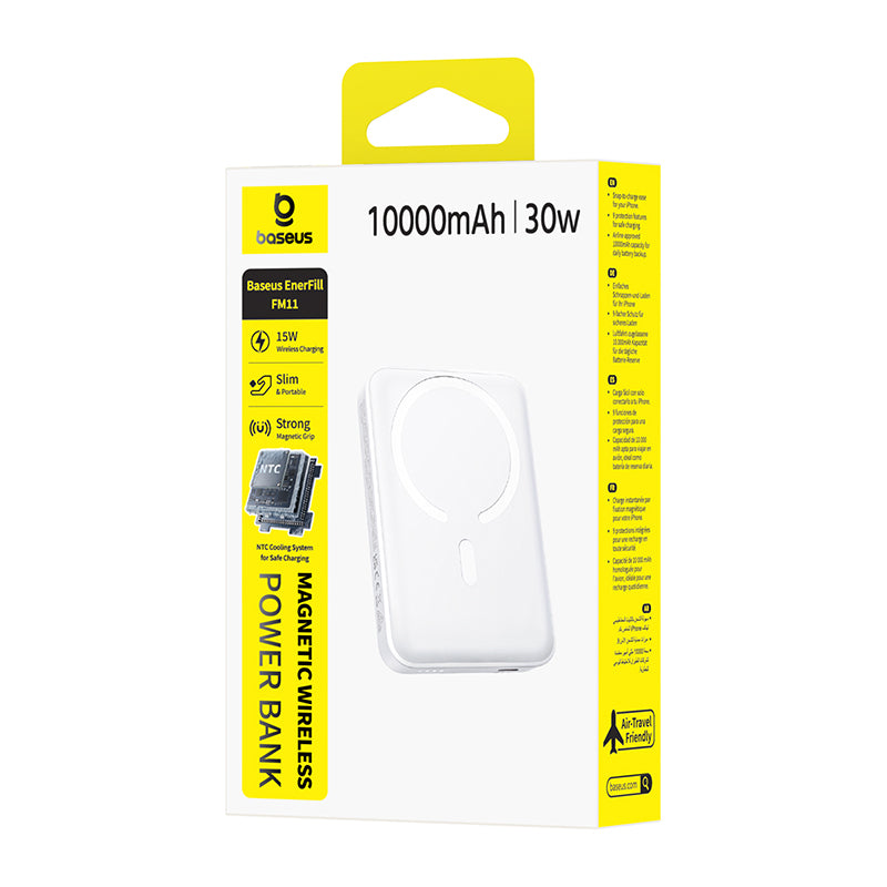 Εξωτερική Ασύρματη Μπαταρία Baseus EnerFill FM11, 10000mAh, 30W, PD + FQI, 1 x QI - 1 x USB-C, Λευκό