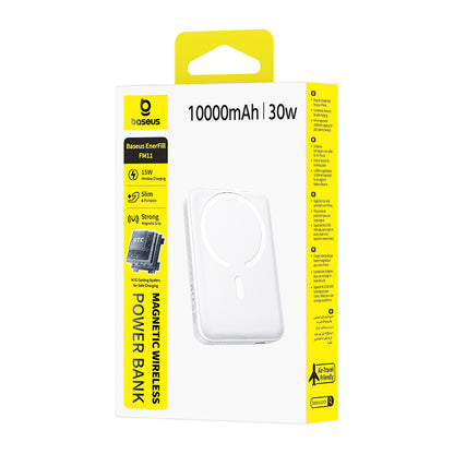 Εξωτερική Ασύρματη Μπαταρία Baseus EnerFill FM11, 10000mAh, 30W, PD + FQI, 1 x QI - 1 x USB-C, Λευκό