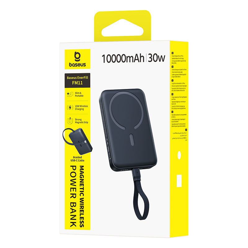 Baseus EnerFill FM11 Magnetic Wireless External Battery, 10000mAh, 30W, PD + FQI, 1 x QI - 2 x USB-C, Black E0028904