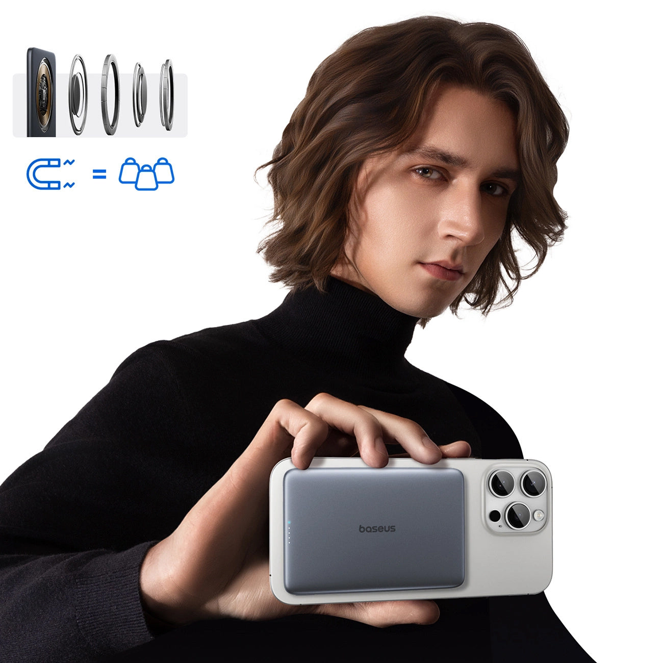 Εξωτερική Μπαταρία Ασύρματη Baseus PicoGo AM41, 5000mAh, 20W, PD + FQI, 1 x QI - 1 x USB-C, Γκρι P1007680C813-00