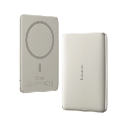 Baseus PicoGo AM41 Wireless External Battery, 5000mAh, 20W, PD + FQI, 1 x QI - 1 x USB-C, Beige