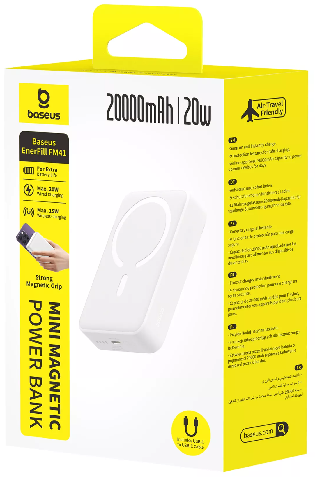 Εξωτερική Ασύρματη Μπαταρία Baseus EnerFill FM41 Mini, 20000mAh, 20W, PD + FQI, 1 x QI - 1 x USB-C, Λευκό E0027U01