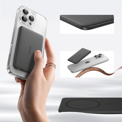 Εξωτερική Μπαταρία Wireless Baseus PicoGo AM41, 5000mAh, 20W, PD + FQI, 1 x QI - 1 x USB-C, Μαύρη